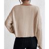 Azura Exchange Beige Drop Shoulder Loose Ribbed Knit Top – L