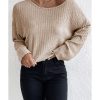 Azura Exchange Beige Drop Shoulder Loose Ribbed Knit Top – L