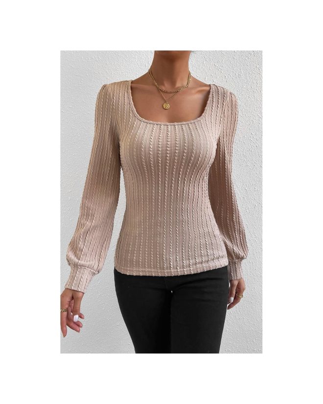 Azura Exchange Bubble Sleeve Textured Knit Top – L