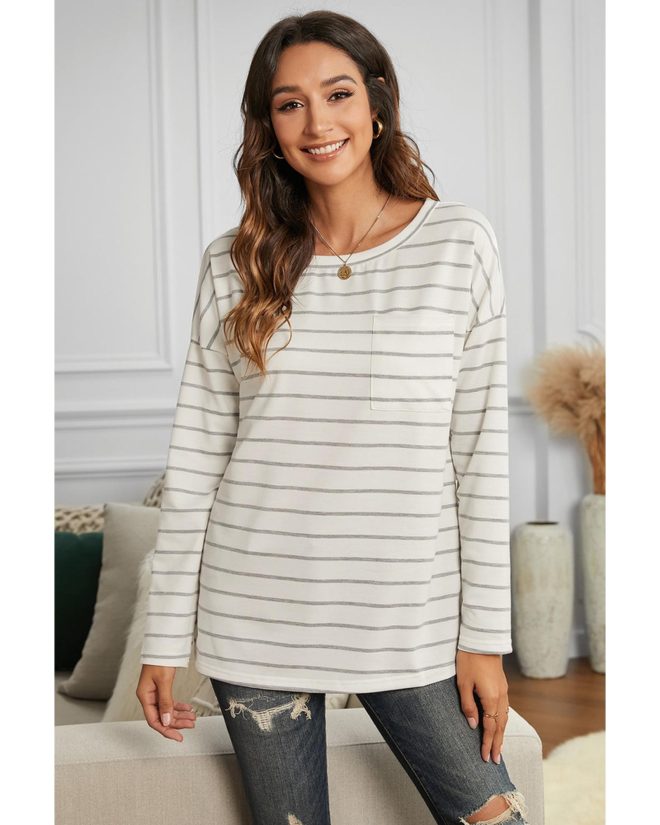 Azura Exchange Pocket Striped Long Sleeve Top – 2XL