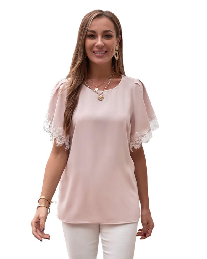 Azura Exchange Lace Flutter Sleeve Top – L