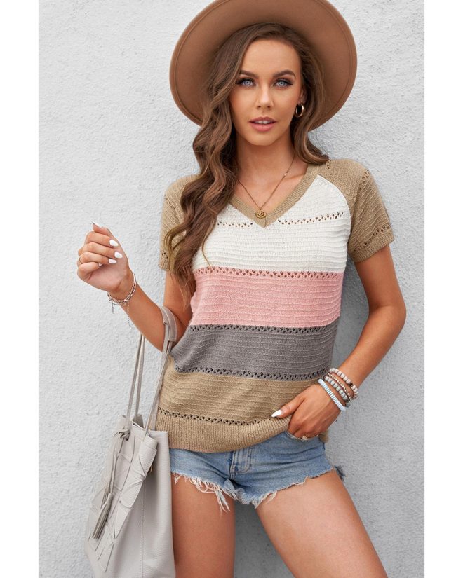 Azura Exchange Stripe Print Knitted V Neck Top – 2XL