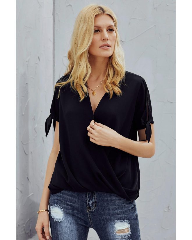 Azura Exchange Draped Silk Blouse – L