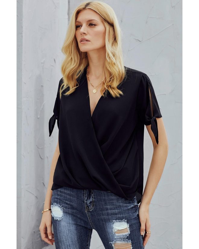 Azura Exchange Draped Silk Blouse – L