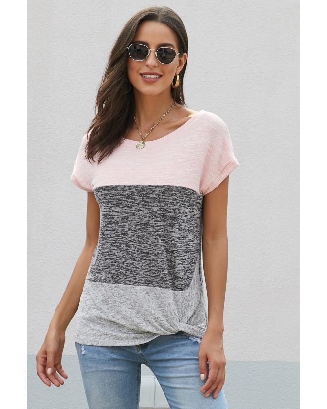 Azura Exchange Twisted Color Block Tee – L