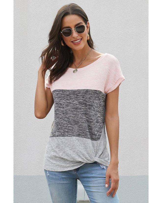 Azura Exchange Twisted Color Block Tee – L