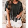 Azura Exchange Fringe Hem V Neck T Shirt – L