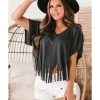 Azura Exchange Fringe Hem V Neck T Shirt – L