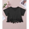 Azura Exchange Fringe Hem V Neck T Shirt – L