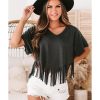 Azura Exchange Fringe Hem V Neck T Shirt – L