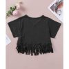 Azura Exchange Fringe Hem V Neck T Shirt – L