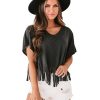 Azura Exchange Fringe Hem V Neck T Shirt – L