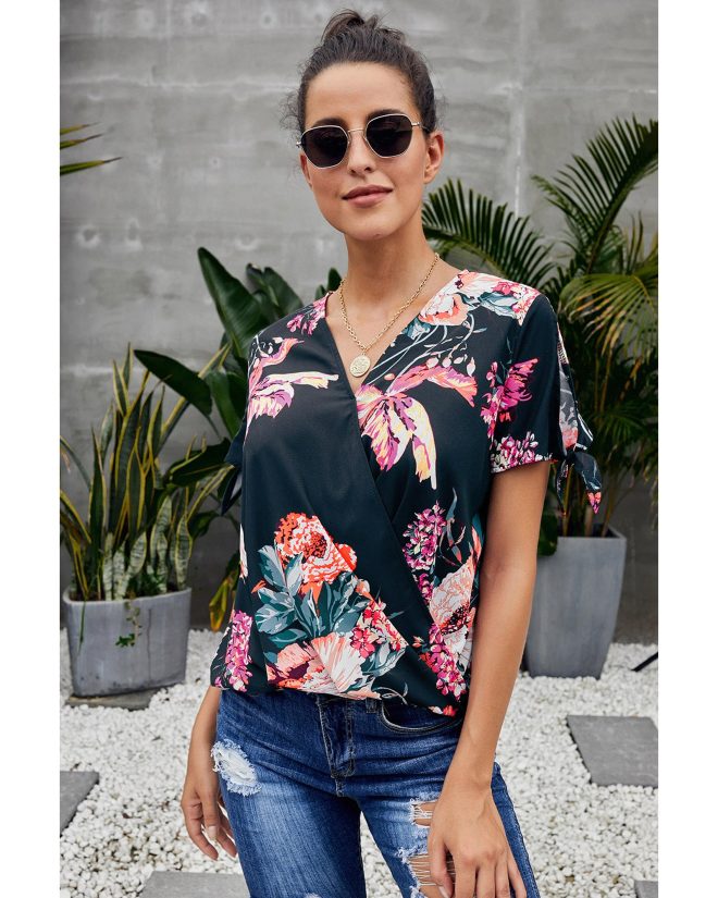 Azura Exchange Twist Floral Top – L