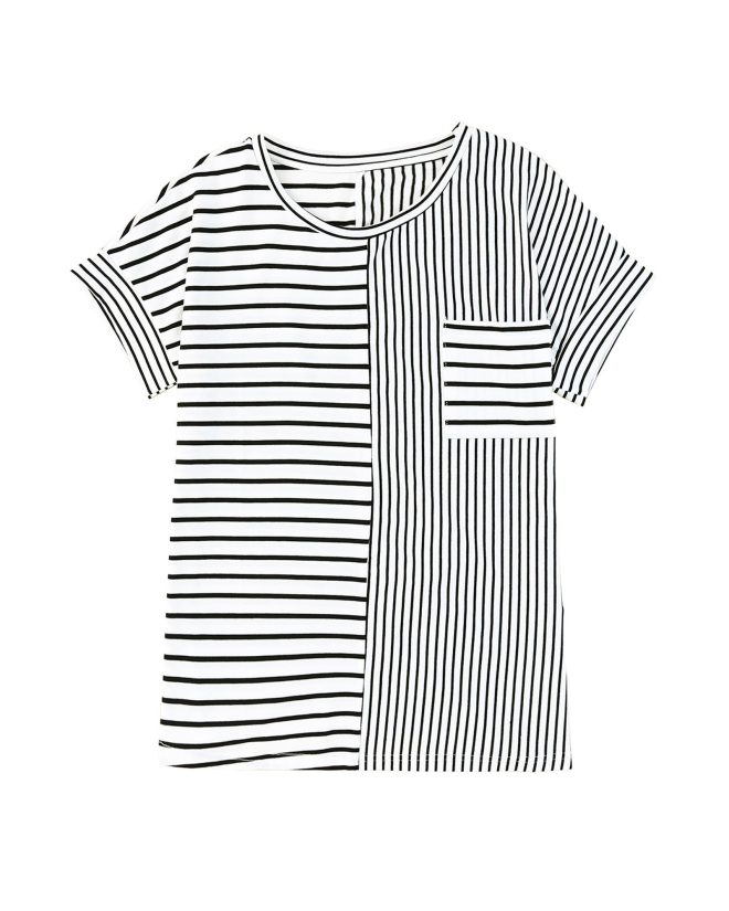 Azura Exchange Striped Print Chest Pocket T-Shirt – L