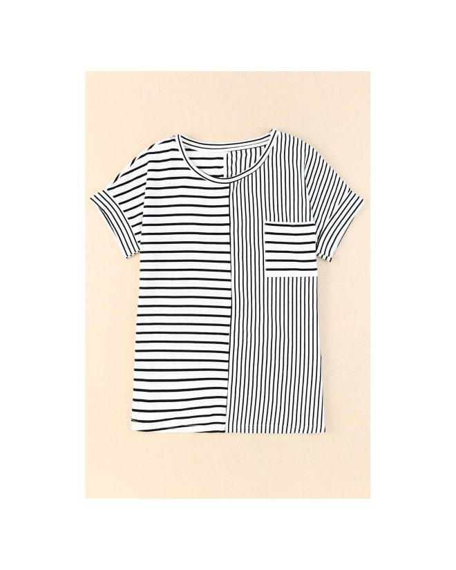 Azura Exchange Striped Print Chest Pocket T-Shirt – L