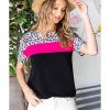 Azura Exchange Leopard Colorblock Splicing T-shirt – L