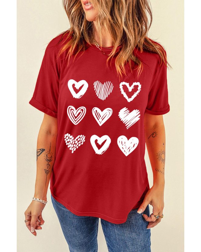 Azura Exchange Heart Glitter Flocking Pattern Valentines Graphic Tee – S