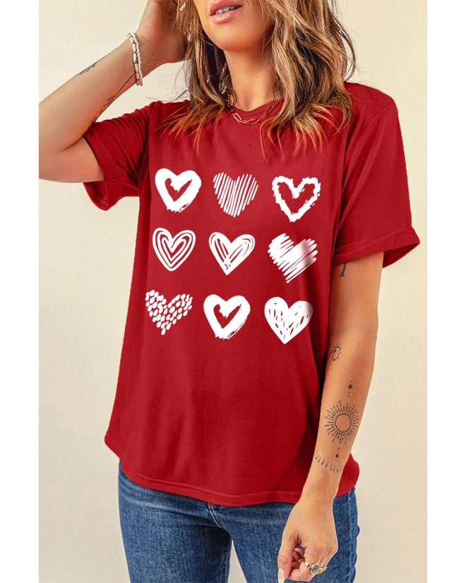 Azura Exchange Heart Glitter Flocking Pattern Valentines Graphic Tee – S