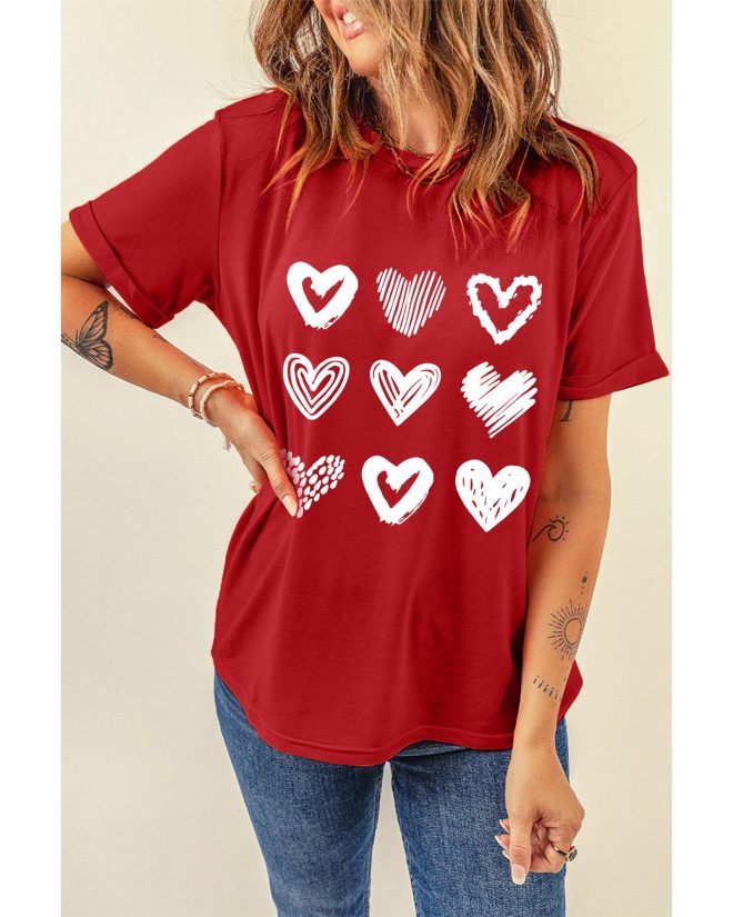 Azura Exchange Heart Glitter Flocking Pattern Valentines Graphic Tee – S