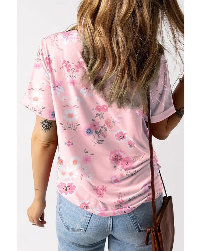 Azura Exchange Floral Print V Neck T-shirt – L