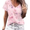 Azura Exchange Floral Print V Neck T-shirt – L