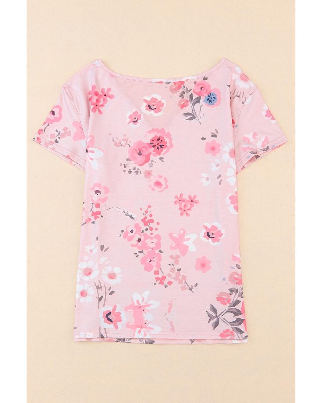 Azura Exchange Floral Print V Neck T-shirt – L