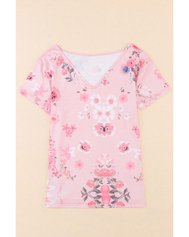 Azura Exchange Floral Print V Neck T-shirt – L