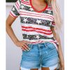 Azura Exchange Star and Stripe Print V-Neck T-Shirt – M