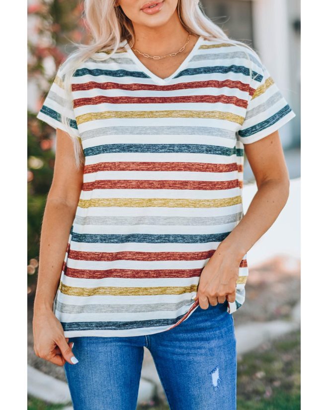 Azura Exchange Striped V Neck T-shirt – 2XL