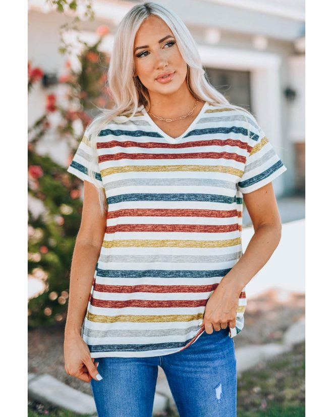 Azura Exchange Striped V Neck T-shirt – 2XL