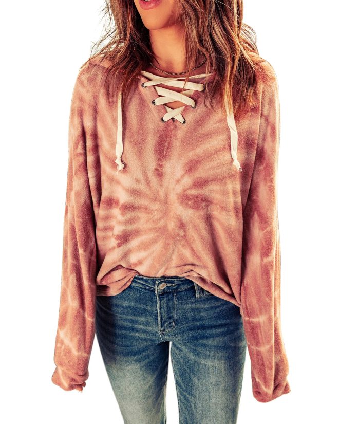 Azura Exchange Lace Up Tie Dye Hoodie – L