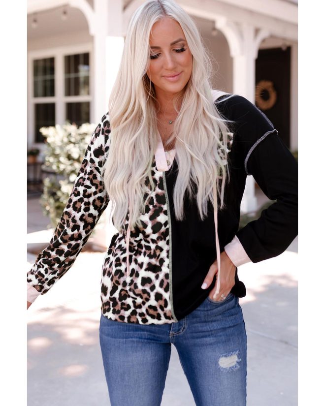 Azura Exchange Leopard Patchwork Hooded Sweatshirt – L