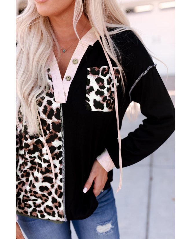 Azura Exchange Leopard Patchwork Hooded Sweatshirt – L