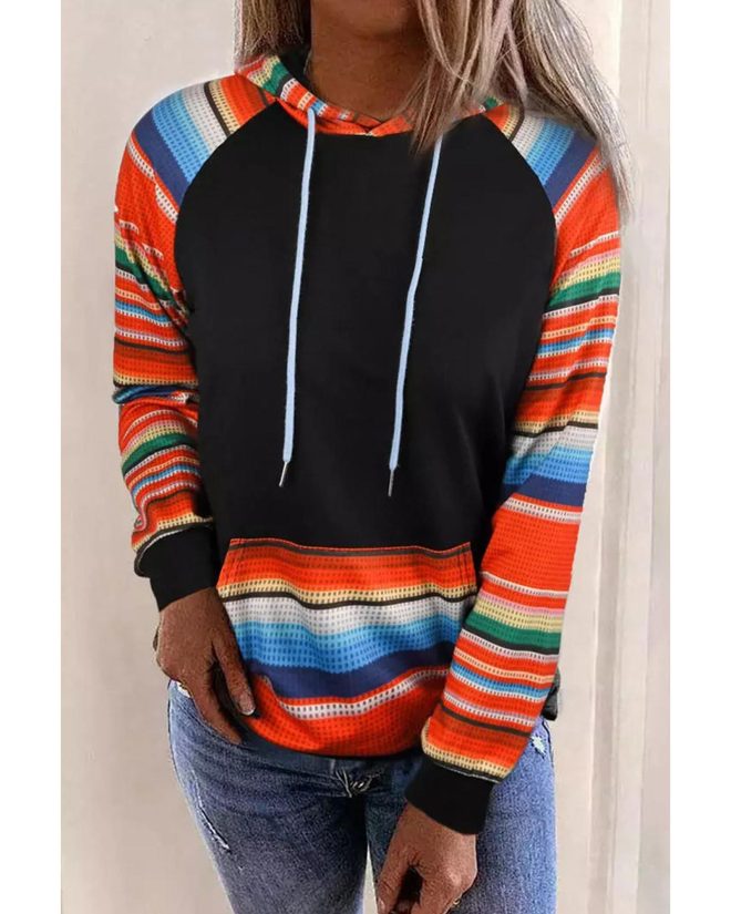 Azura Exchange Striped Patchwork Kangaroo Pocket Hoodie – L