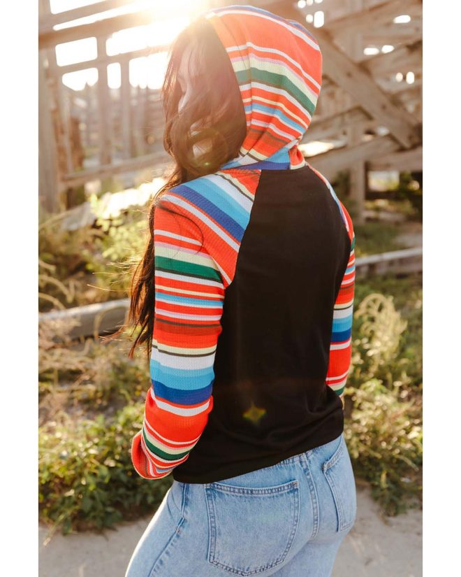 Azura Exchange Striped Patchwork Kangaroo Pocket Hoodie – L