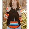 Azura Exchange Striped Patchwork Kangaroo Pocket Hoodie – L