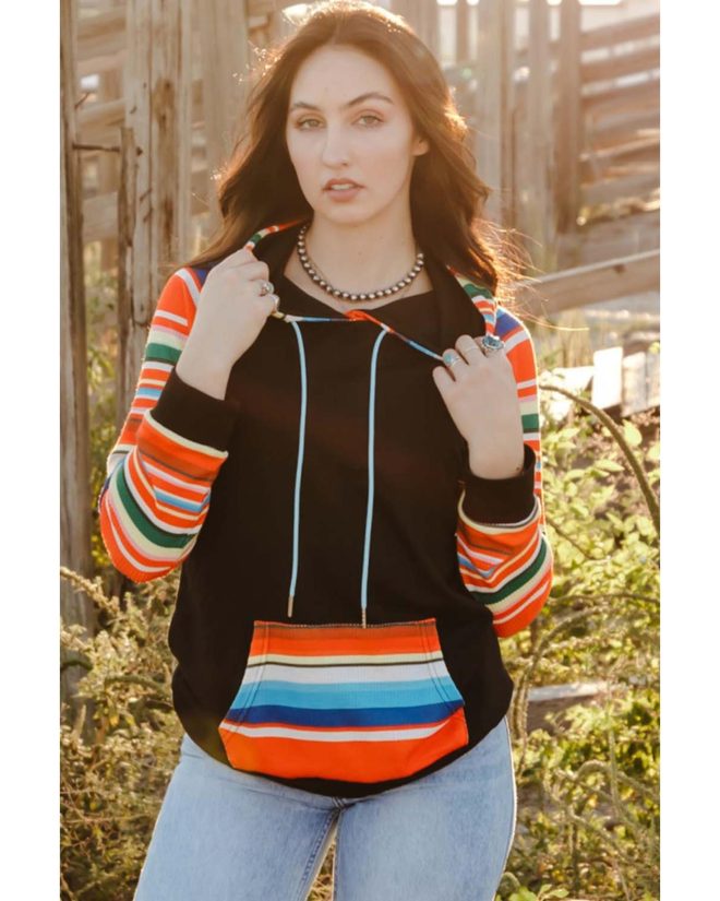 Azura Exchange Striped Patchwork Kangaroo Pocket Hoodie – L