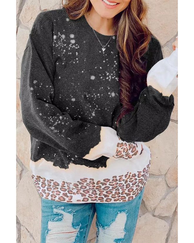 Azura Exchange Bleached Leopard Pullover Sweatshirt – L