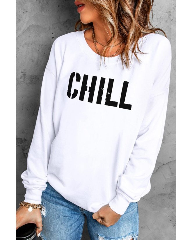 Azura Exchange CHILL Letters Pattern Sweatshirt with Contrast Trim – 2XL