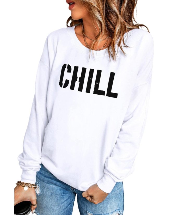 Azura Exchange CHILL Letters Pattern Sweatshirt with Contrast Trim – 2XL