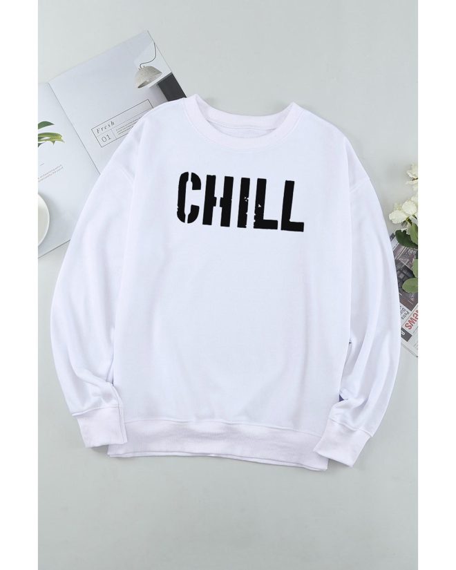 Azura Exchange CHILL Letters Pattern Sweatshirt with Contrast Trim – 2XL