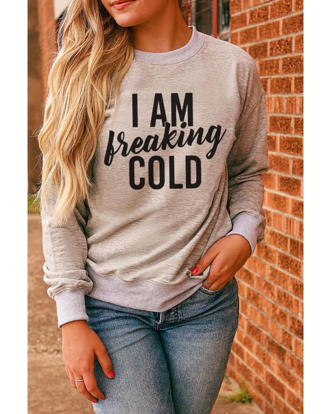 Azura Exchange Breaking COLD Letter Print Sweatshirt – L