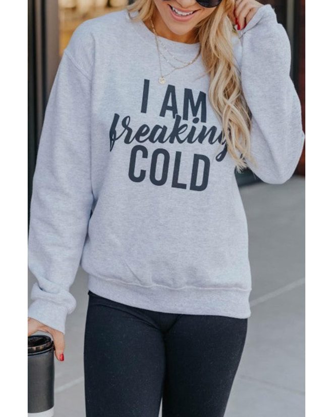 Azura Exchange Breaking COLD Letter Print Sweatshirt – L