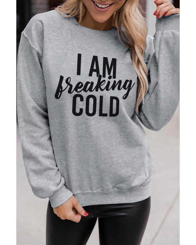 Azura Exchange Breaking COLD Letter Print Sweatshirt – L