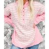 Azura Exchange Striped Tweed Patchwork Button Hoodie – L