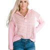 Azura Exchange Striped Tweed Patchwork Button Hoodie – L