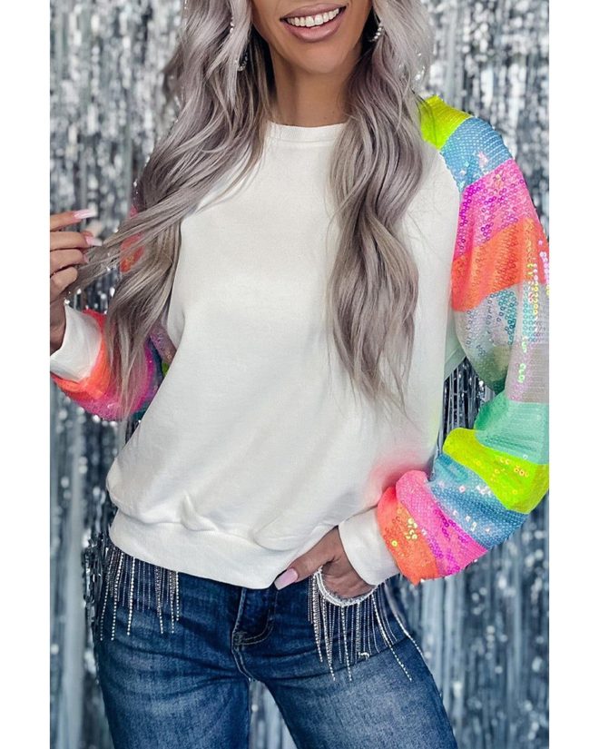 Azura Exchange Color Block Sequin Raglan Sleeve Sweatshirt – L