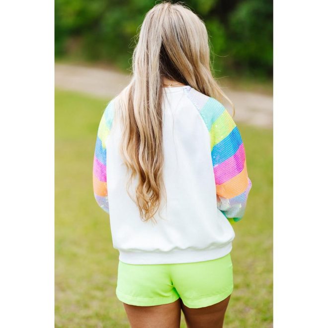 Azura Exchange Color Block Sequin Raglan Sleeve Sweatshirt – L