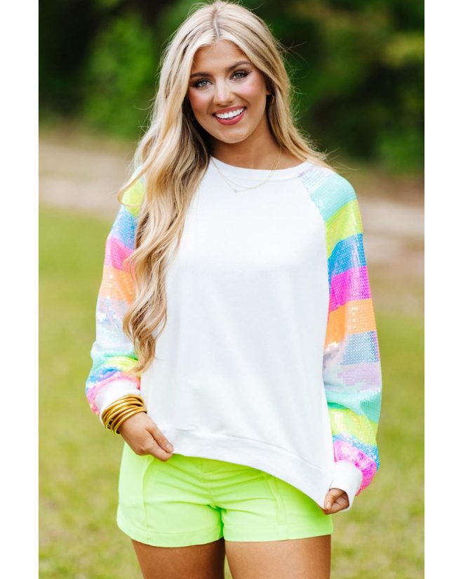 Azura Exchange Color Block Sequin Raglan Sleeve Sweatshirt – L