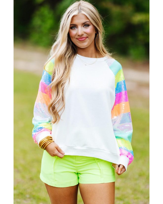 Azura Exchange Color Block Sequin Raglan Sleeve Sweatshirt – L